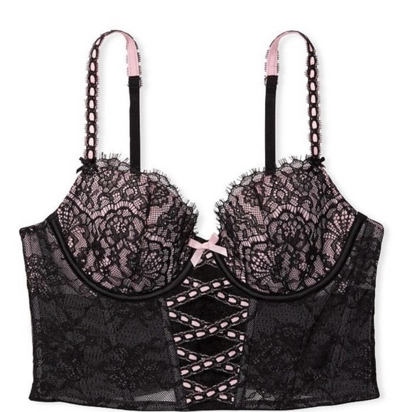 Victoria Secret Dream Angels Black Lace/Light Pink Corset size L - Picture 2 of 10